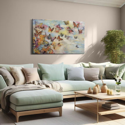 Canvas schilderij woonkamer Kunstwerk van Vlinders die in de Lucht Vliegen