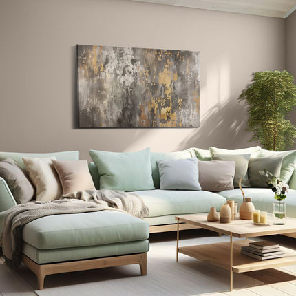 Canvas schilderij woonkamer De Afbeelding Toont een Grijze en Gouden Verf op een Muur