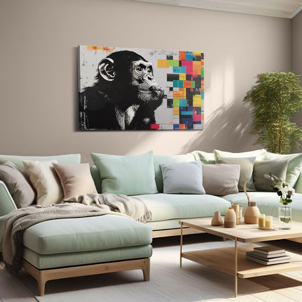 Canvas schilderij woonkamer Chimpansee met een Sigaret in zijn Mond