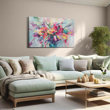 Canvas schilderij woonkamer Kleurrijke Bloemen in een Vaas