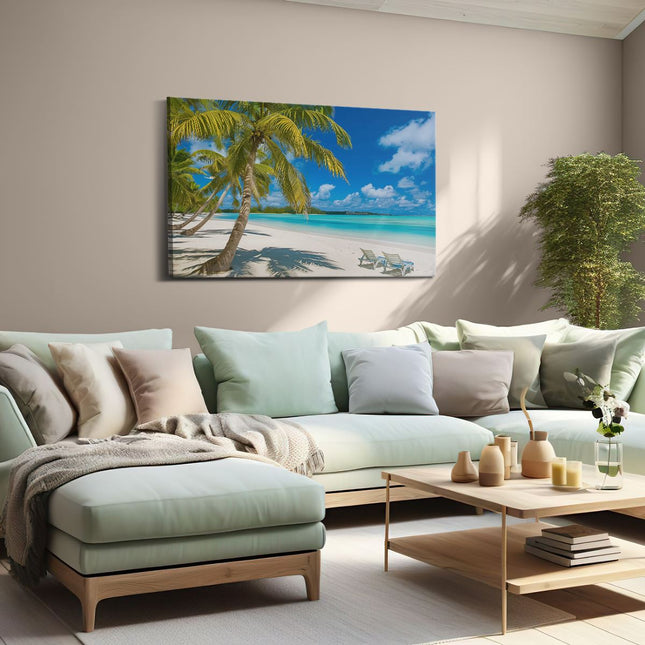 Canvas schilderij woonkamer Strand met Palmbomen