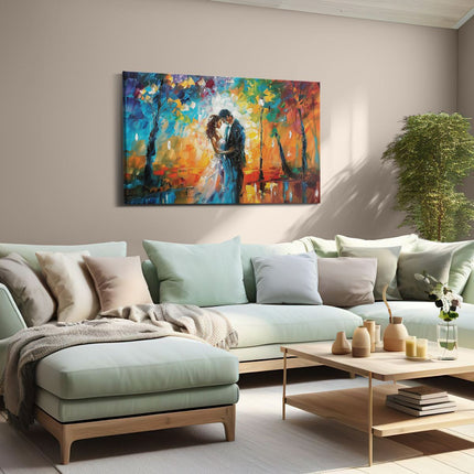 Canvas schilderij woonkamer Bruid en Bruidegom Kussen in de Regen