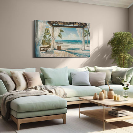 Canvas schilderij woonkamer Kunstwerk van een Veranda met Uitzicht op de Oceaan