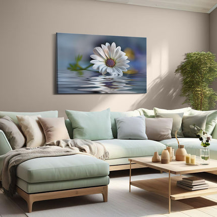 Canvas schilderij woonkamer Witte Margriet Weerspiegeld in Water