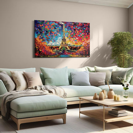 Canvas schilderij woonkamer De Eiffeltoren is Omgeven door Kleurrijke Harten
