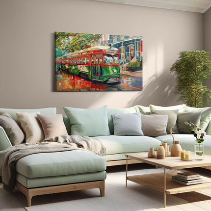 Canvas schilderij woonkamer Kunstwerk van een Tram in New Orleans