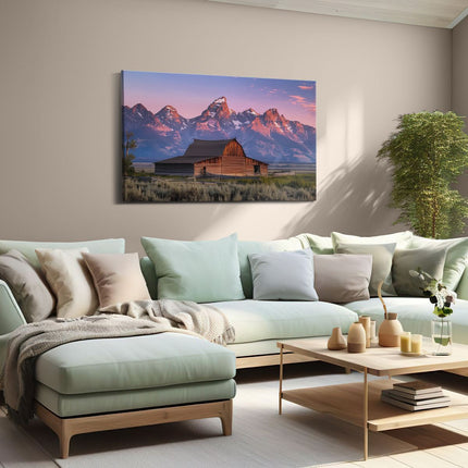 Canvas schilderij woonkamer Schuur voor de Bergen van Grand Teton