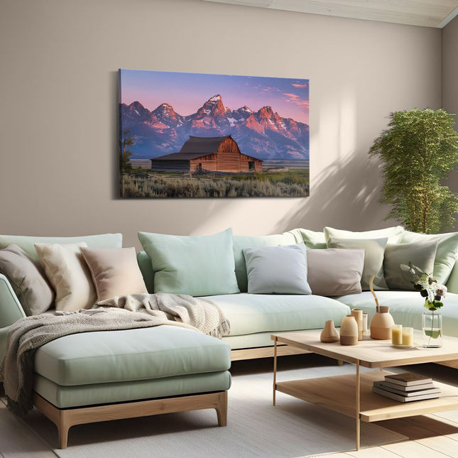 Canvas schilderij woonkamer Schuur voor de Bergen van Grand Teton