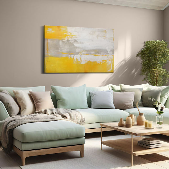 Canvas schilderij woonkamer Abstract Kunstwerk in Geel en Grijs