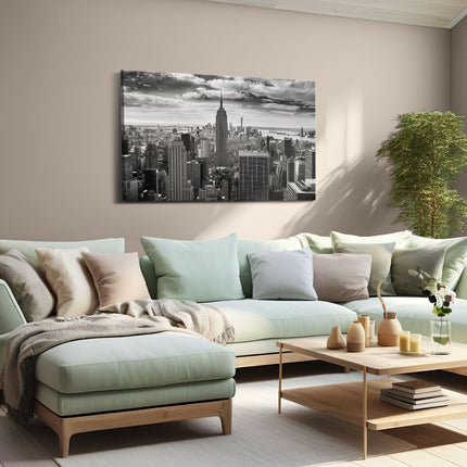 Canvas schilderij woonkamer Zwart Witfoto van de Skyline van New York