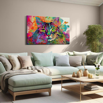 Canvas schilderij woonkamer Kleurrijk Kunstwerk van een Kat