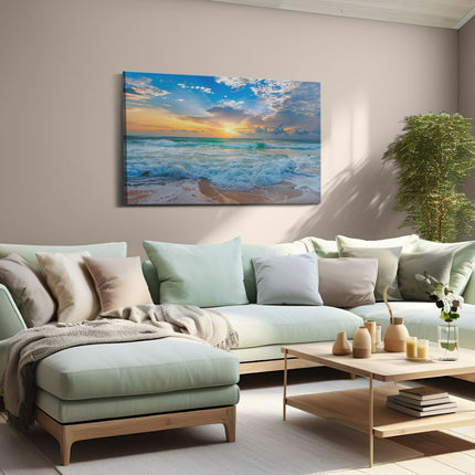 Canvas schilderij woonkamer De Zon gaat onder boven de Oceaan