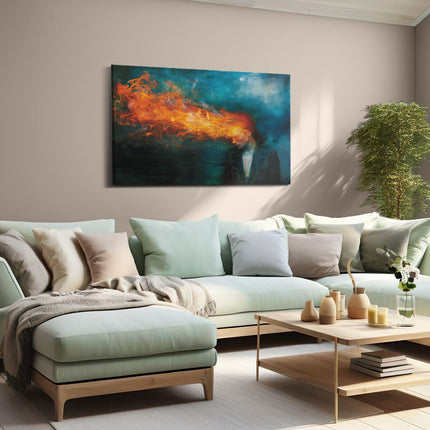 Canvas schilderij woonkamer Vrouw met Vuur dat uit haar Hoofd Komt