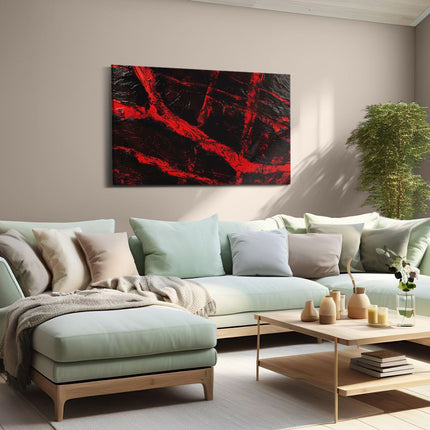 Canvas schilderij woonkamer Rood en Zwart Artwork op een Zwarte Achtergrond
