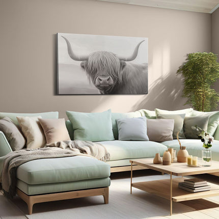 Canvas schilderij woonkamer Hooglandkoe met Lange Hoorns