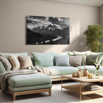 Canvas schilderij woonkamer Zwart Wit Beeld van de Grand Teton-Bergen
