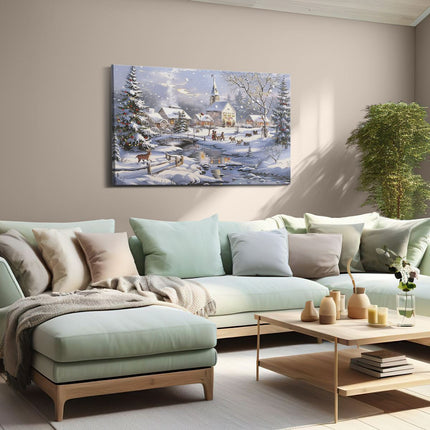 Canvas schilderij woonkamer Kunstwerk van een Dorp in de Sneeuw