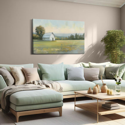 Canvas schilderij woonkamer Kunstwerk van een Schuur in een Veld