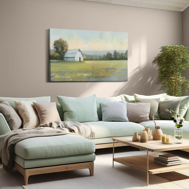 Canvas schilderij woonkamer Kunstwerk van een Schuur in een Veld