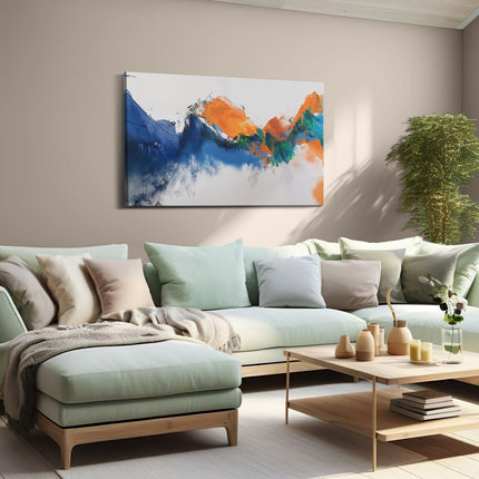 Canvas schilderij woonkamer Blauw, Oranje en Groen Artwork op een Witte Achtergrond
