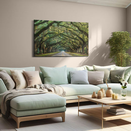 Canvas schilderij woonkamer Met Bomen Omzoomde Weg in Charleston, Zuid-Carolina