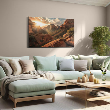 Canvas schilderij woonkamer De Zon schijnt over een Kloof