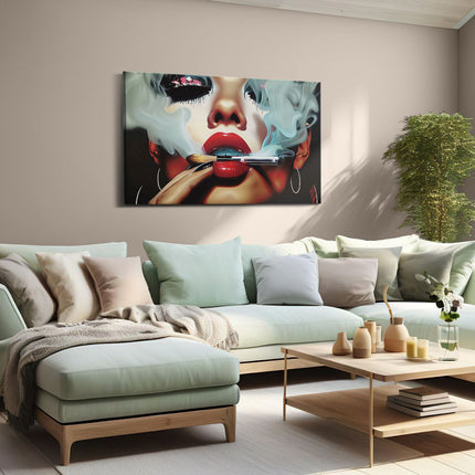 Canvas schilderij woonkamer Vrouw die een Sigaret Rookt