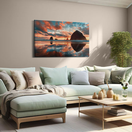 Canvas schilderij woonkamer Zonsondergang bij Cannon Beach, Oregon