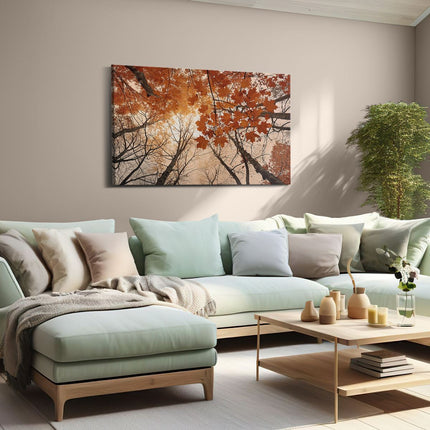 Canvas schilderij woonkamer Herfstbladeren in de Bomen