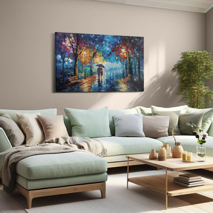 Canvas schilderij woonkamer Vrouw met een Paraplu in de Regen