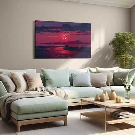 Canvas schilderij woonkamer De Zon gaat onder over een Weg