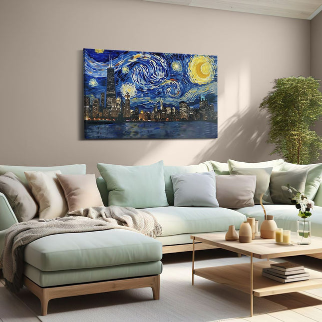 Canvas schilderij woonkamer Kunstwerk van de Sterrenhemel boven Chicago