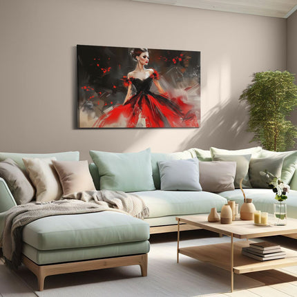Canvas schilderij woonkamer Vrouw in een Rode Jurk