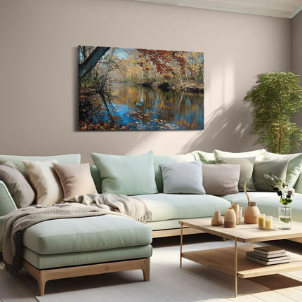 Canvas schilderij woonkamer Herfstbladeren Weerspiegeld in een Rivier