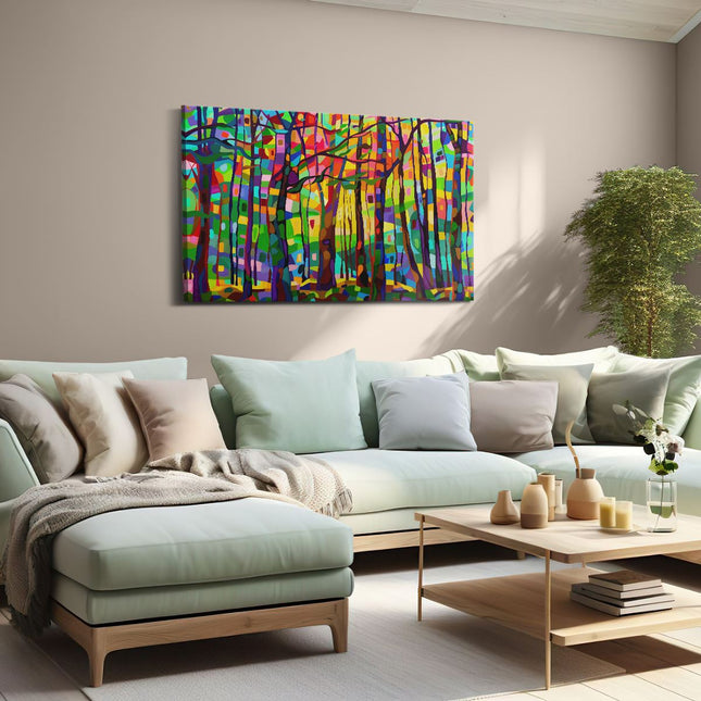 Canvas schilderij woonkamer Kleurrijk Kunstwerk van een Bos