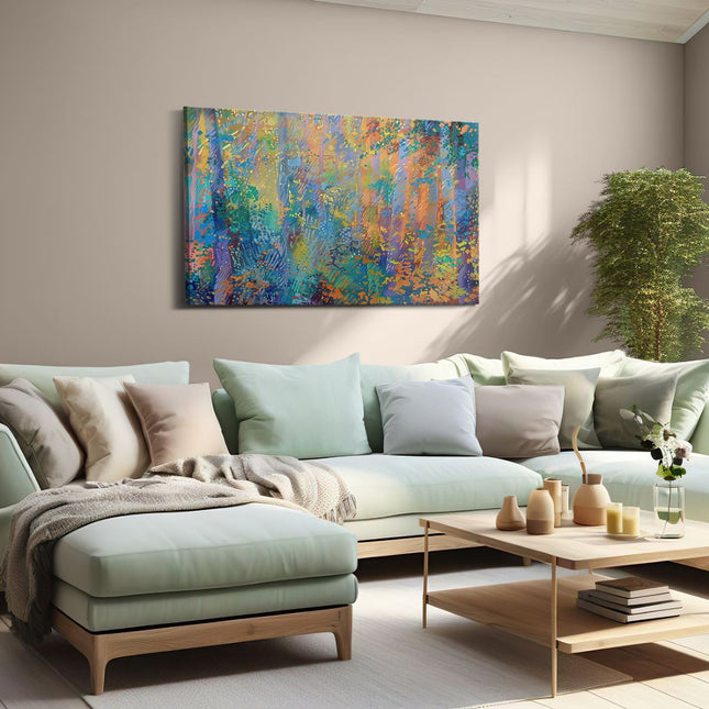 Canvas schilderij woonkamer Kleurrijk Kunstwerk van een Bos