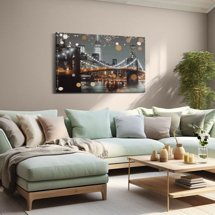 Canvas schilderij woonkamer De Brooklyn Bridge is Verlicht met Verlichting