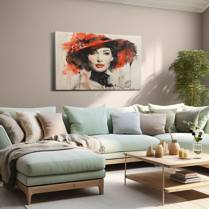 Canvas schilderij woonkamer Vrouw met een Rode Hoed