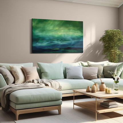 Canvas schilderij woonkamer Groene en Blauwe Oceaan met Golven
