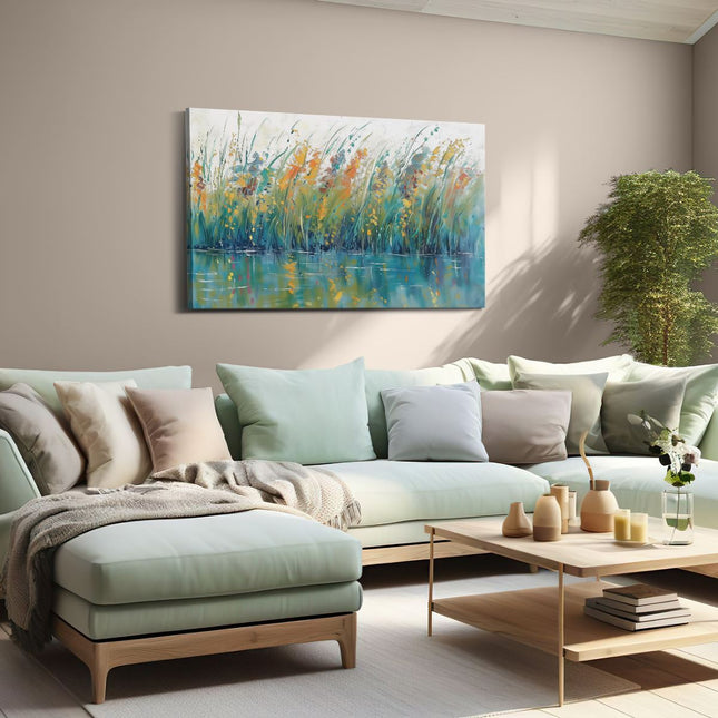 Canvas schilderij woonkamer Kunstwerk van Riet in het Water