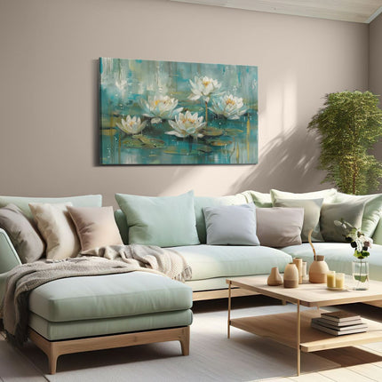 Canvas schilderij woonkamer Witte Waterlelies in het Water