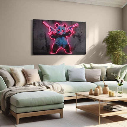 Canvas schilderij woonkamer Pandabeer met Twee Geweren