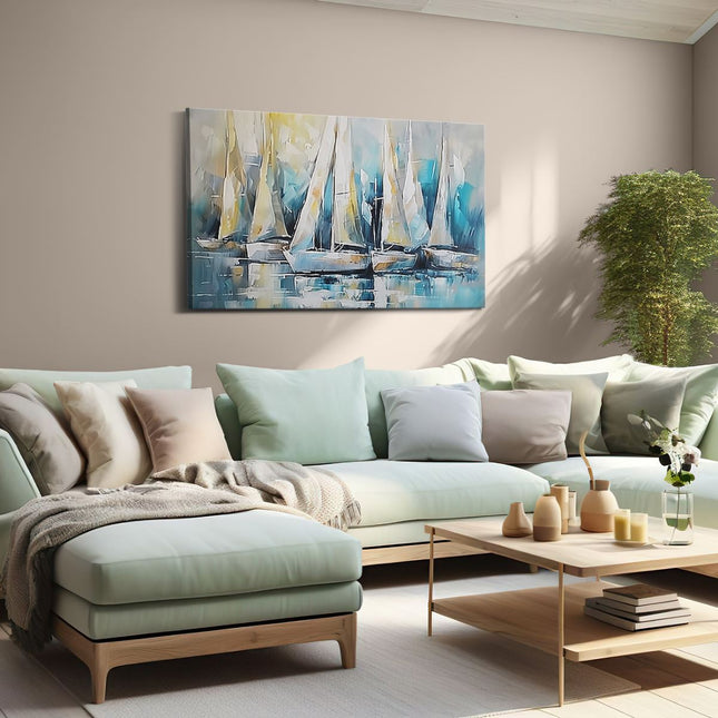 Canvas schilderij woonkamer Kunstwerk van Zeilboten in het Water