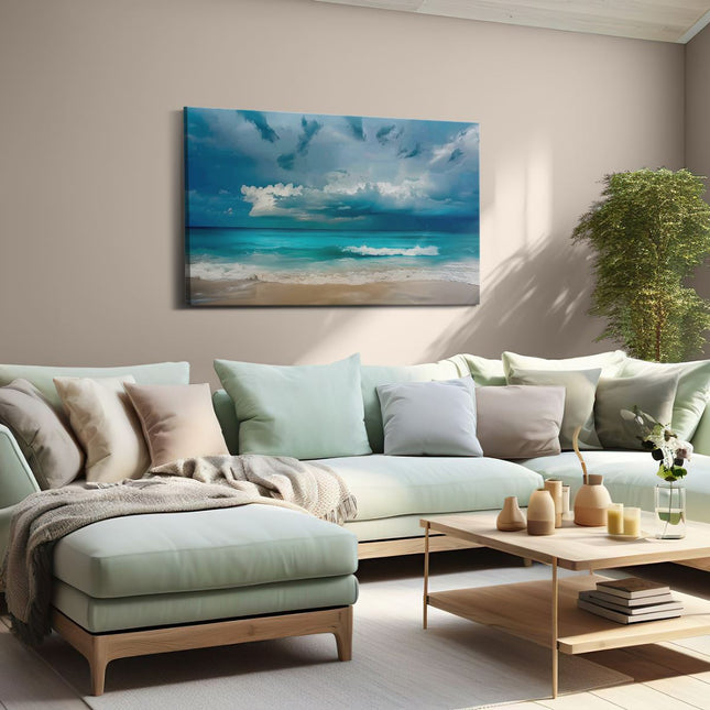 Canvas schilderij woonkamer Stormachtige Lucht boven een Strand