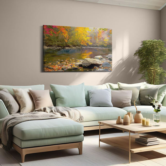Canvas schilderij woonkamer Kunstwerk van een Rivier in de Herfst