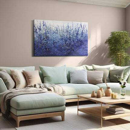 Canvas schilderij woonkamer Blauwe Bloemen in een Veld