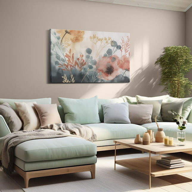 Canvas schilderij woonkamer Aquarelkunstwerk van Bloemen