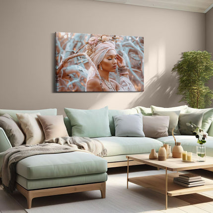 Canvas schilderij woonkamer Vrouw met een Tulband en Sieraden