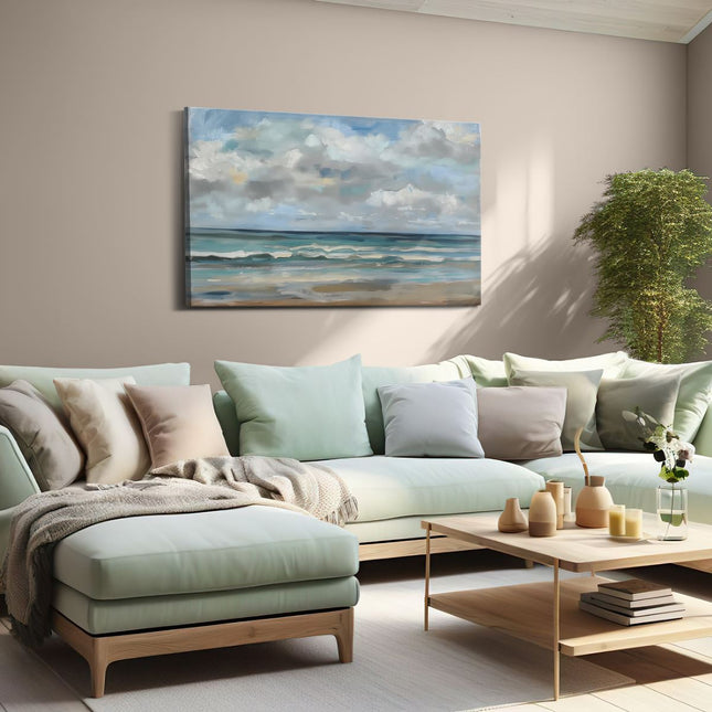 Canvas schilderij woonkamer Kunstwerk van een Strand met Wolken