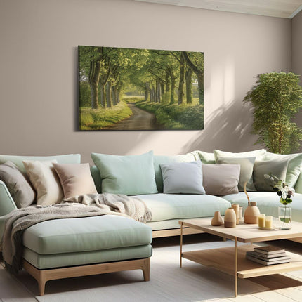 Canvas schilderij woonkamer Weg Omzoomd met Bomen